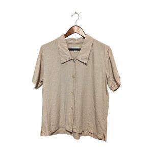 Vintage Christopher & Banks S/S Linen Blend Blouse M Button Up Beige Tan